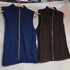 2 Denim&Co Blue and Brown Women's Vests Sz LARGE